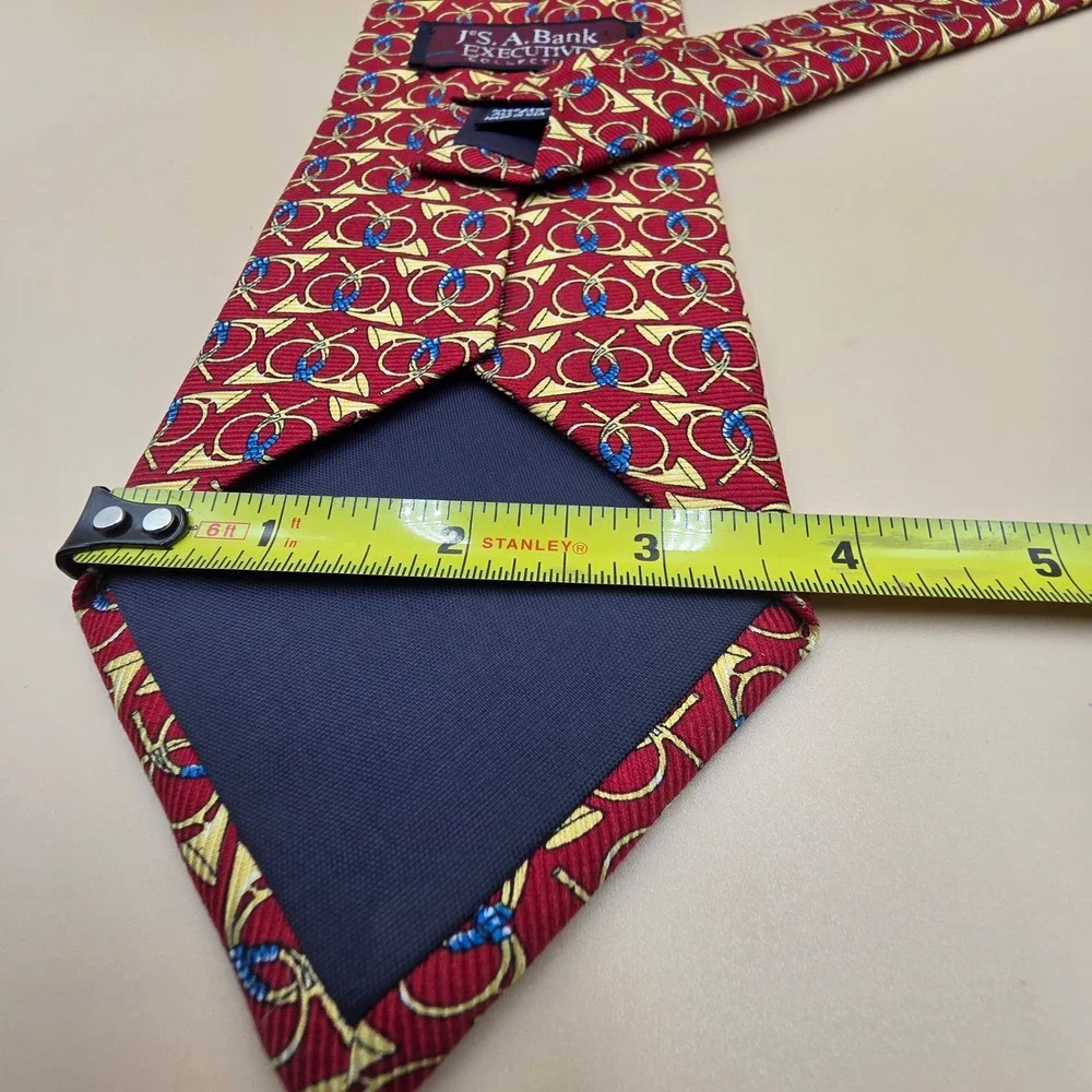 Jos. A. Bank Executive Collection Silk Tie Red Gold Hunting Horn Made in USA